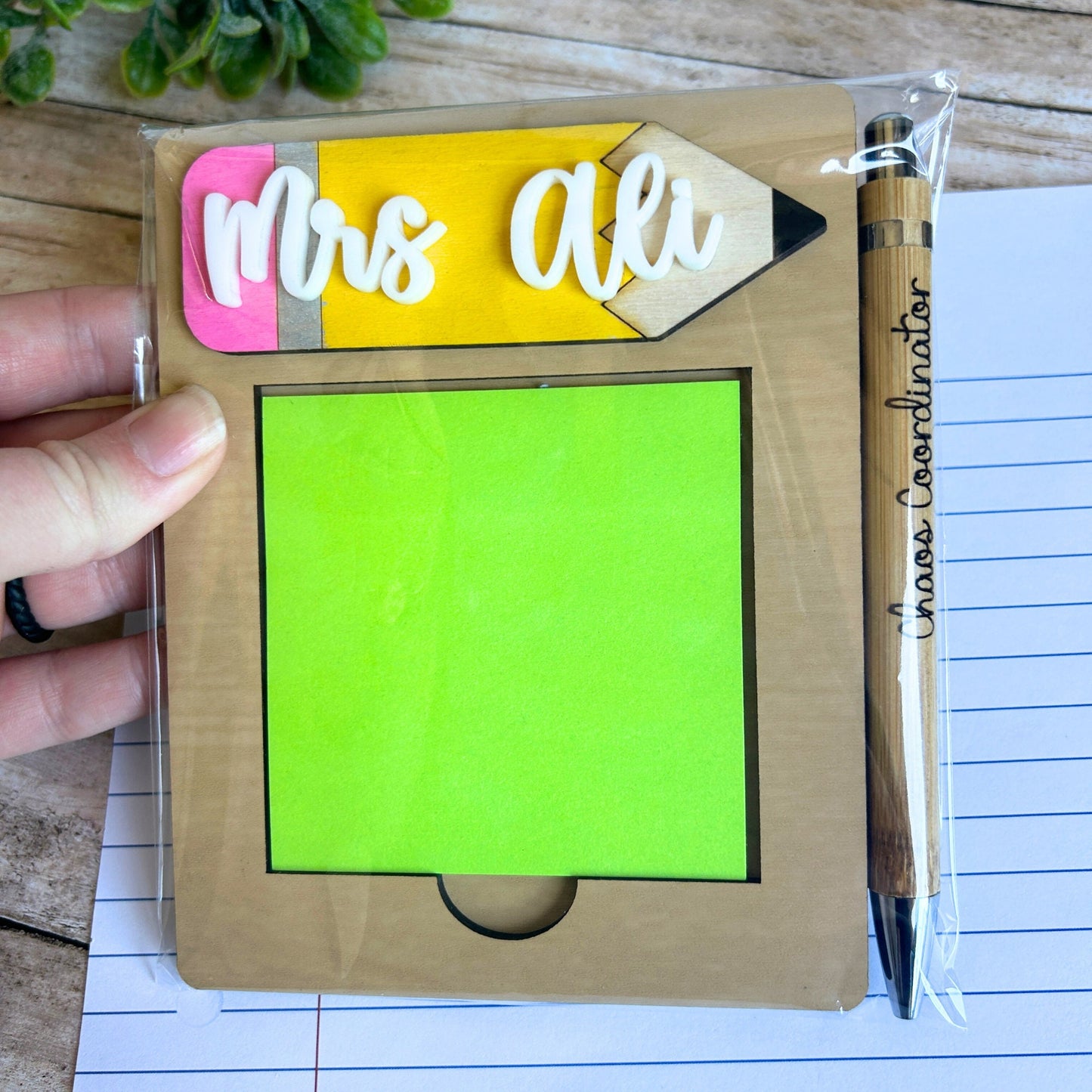 Post It Note Holder, Teacher Gift, Custom Pen, Personalized Teacher Gift, Pencil, Back to School