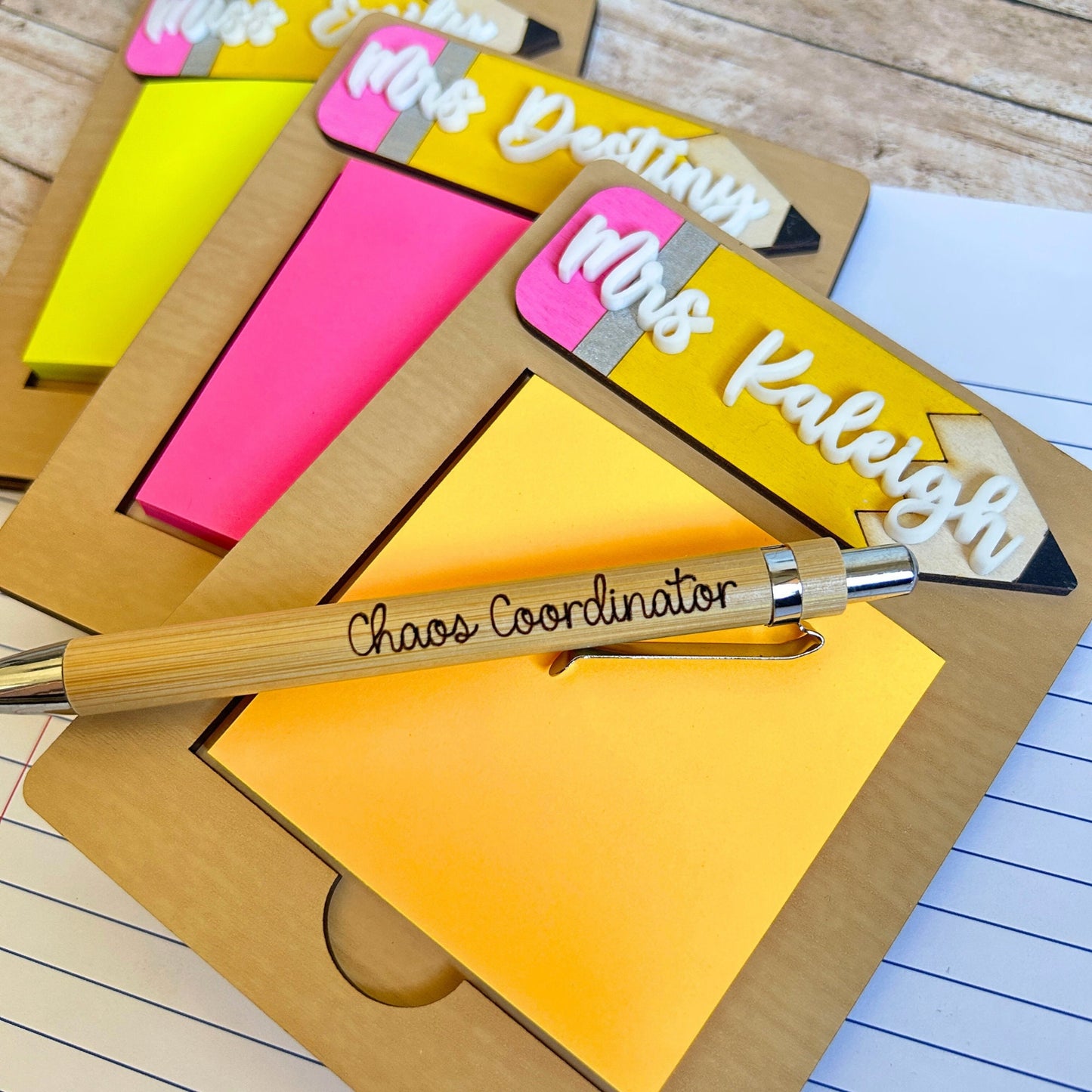 Post It Note Holder, Teacher Gift, Custom Pen, Personalized Teacher Gift, Pencil, Back to School