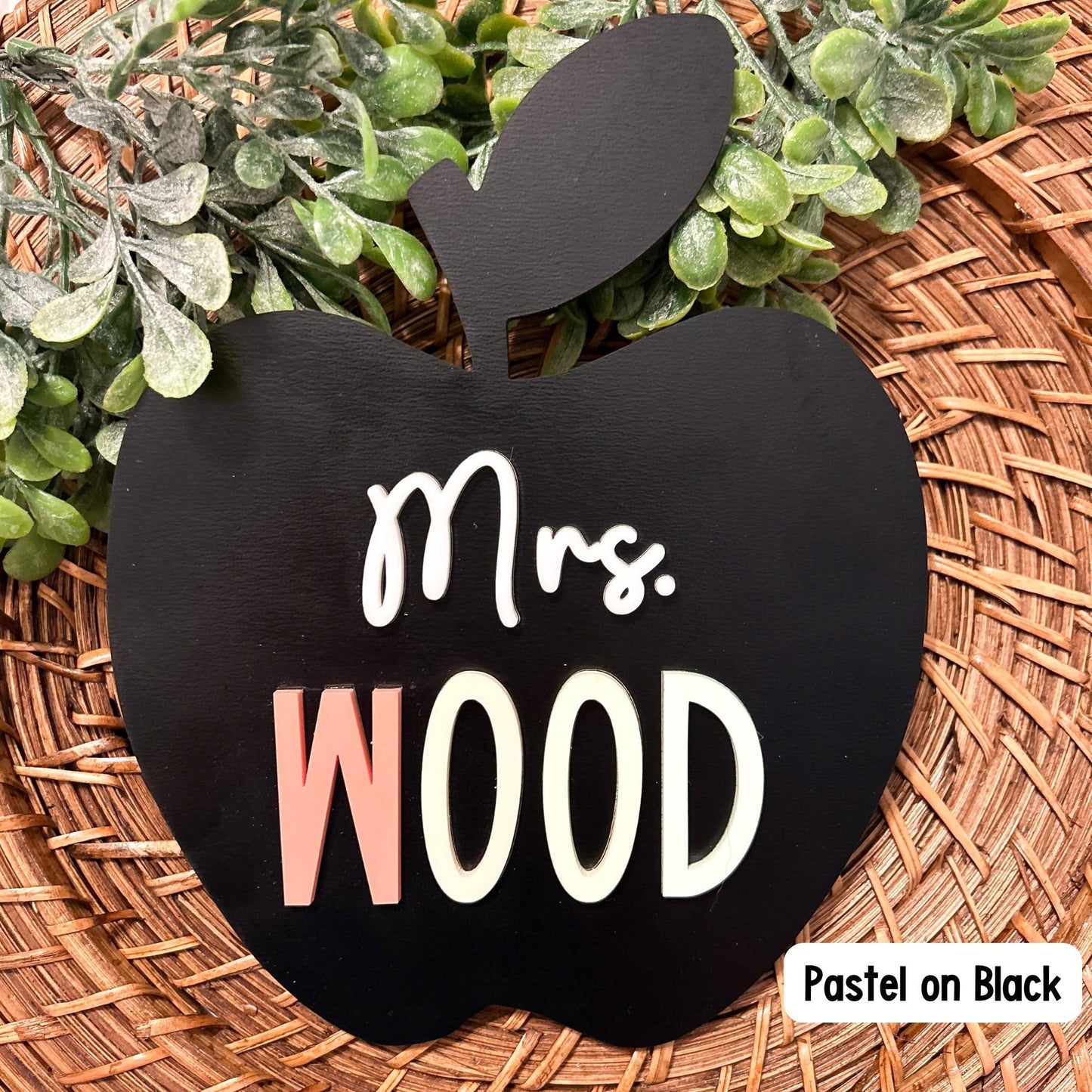 Apple Teacher Name Sign, Teacher Door Hanger, Name Sign, Name Hanger, Large Name Hanger, Maple Sign, Primary, Pastel, Apple