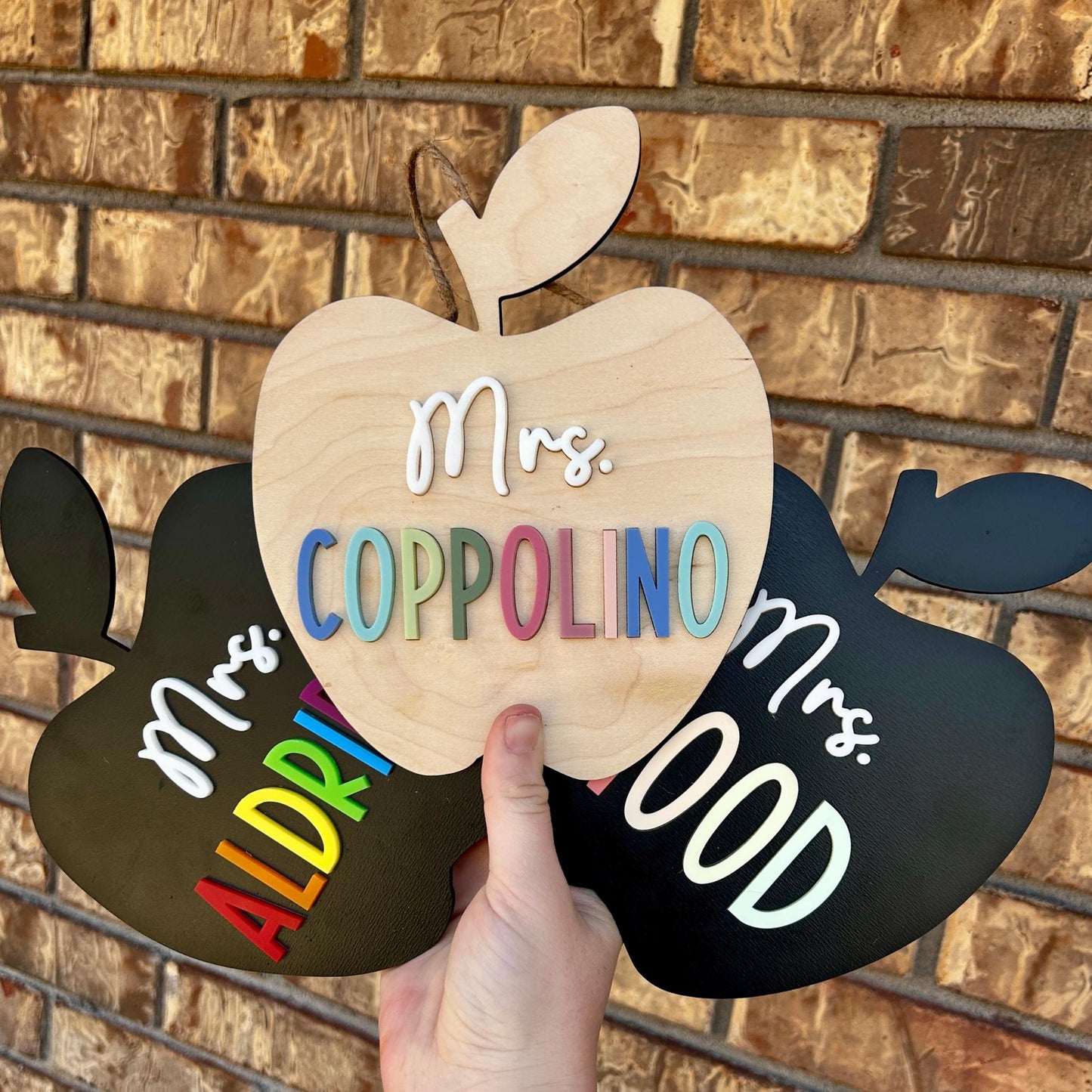 Apple Teacher Name Sign, Teacher Door Hanger, Name Sign, Name Hanger, Large Name Hanger, Maple Sign, Primary, Pastel, Apple