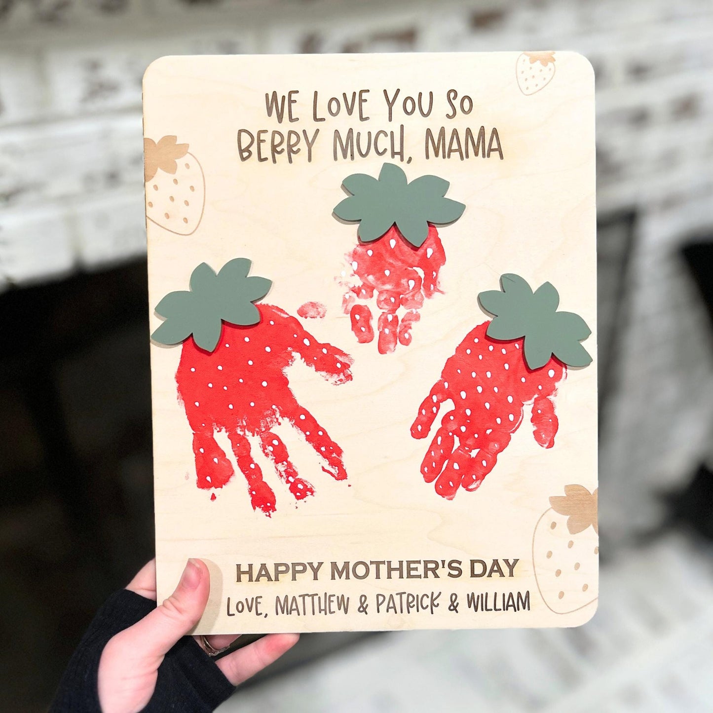 Strawberry Handprint Sign, Mother's Day, Grandparents Gift, I love you Berry Much, Multiple kids