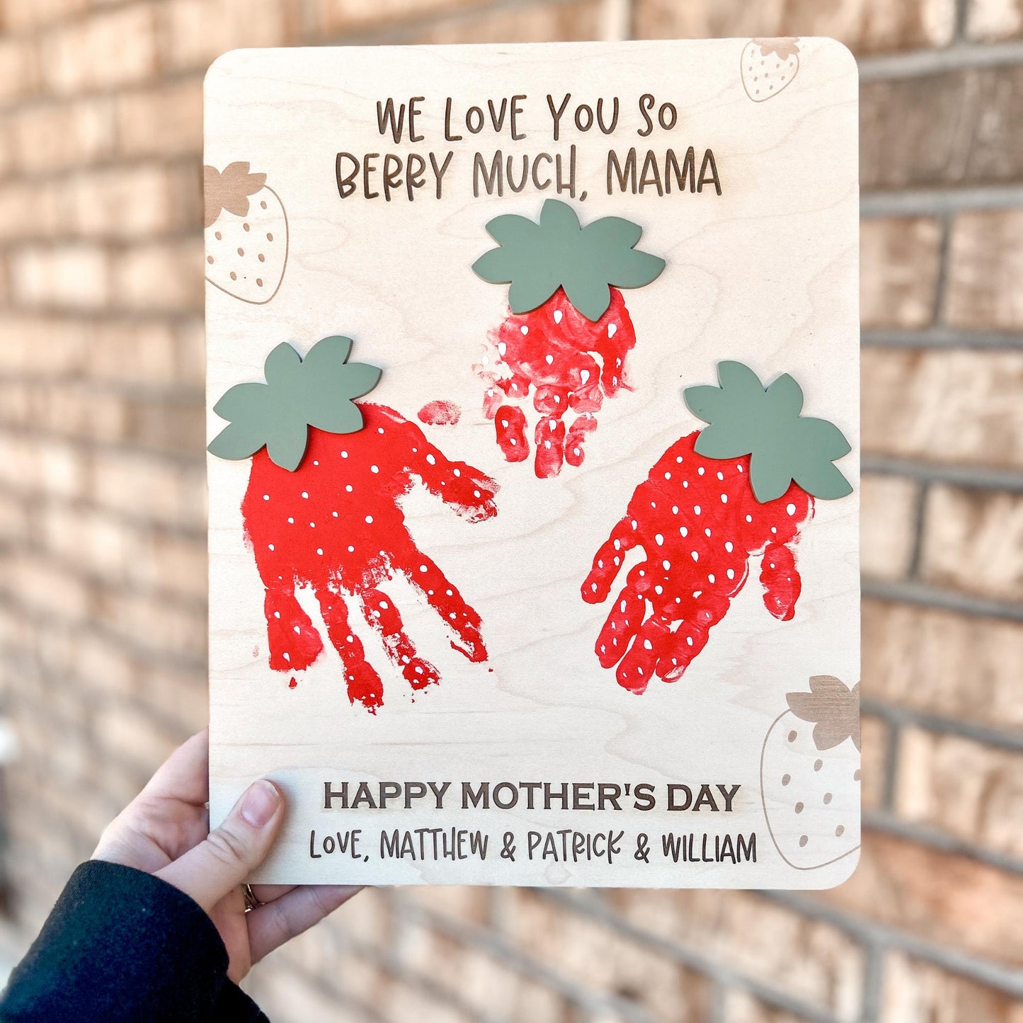 Strawberry Handprint Sign, Mother's Day, Grandparents Gift, I love you Berry Much, Multiple kids