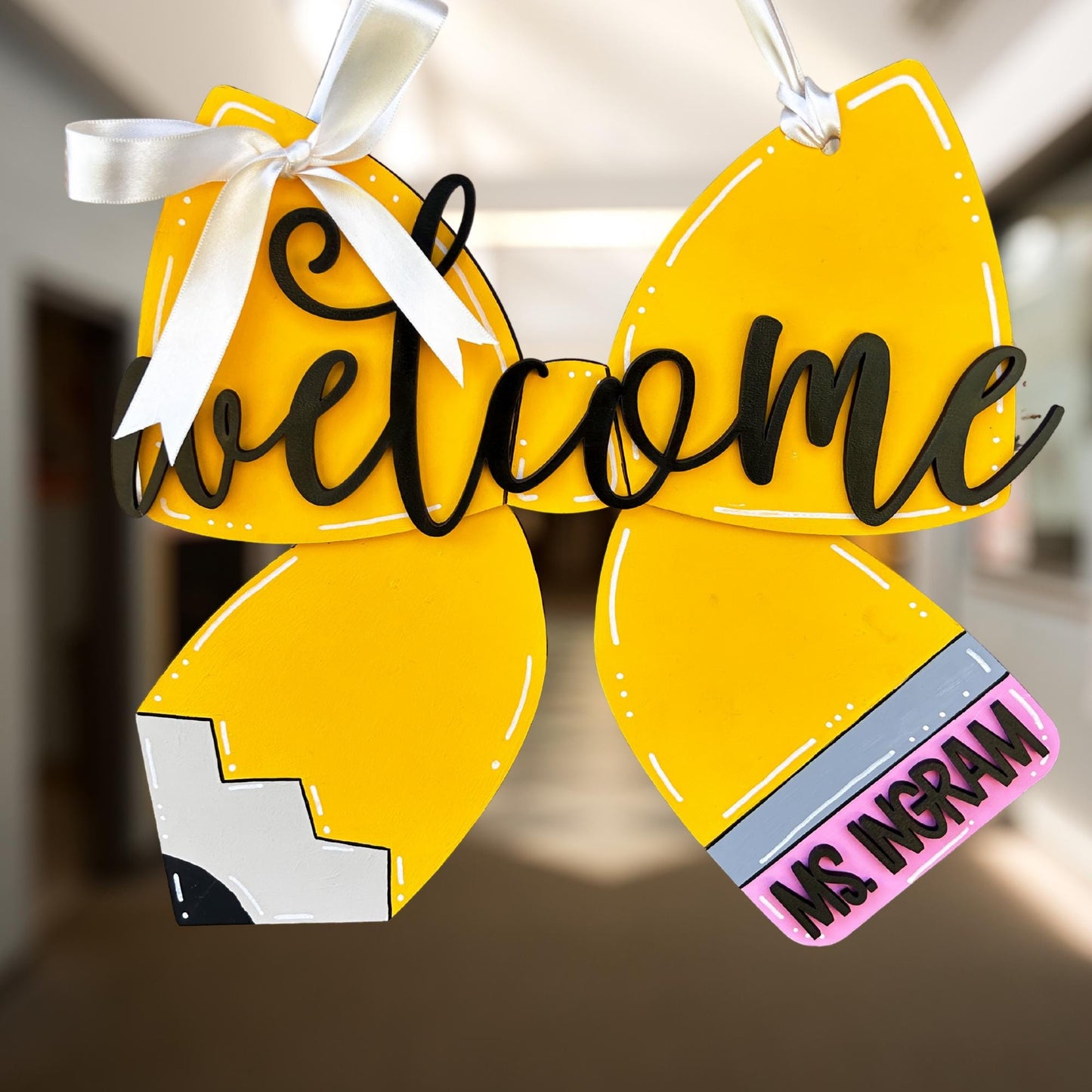 Pencil Door Hanger, Pencil Bow, Teacher Door Sign, Welcome sign, Pencil decor, Teacher gift