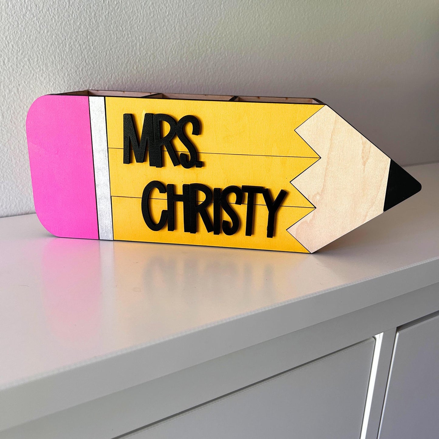 Personalized Pencil Holder for Teachers β Maple Wood, Hand Painted β Teacher Gift, Desk Organizer, Back to School, Custom Name
