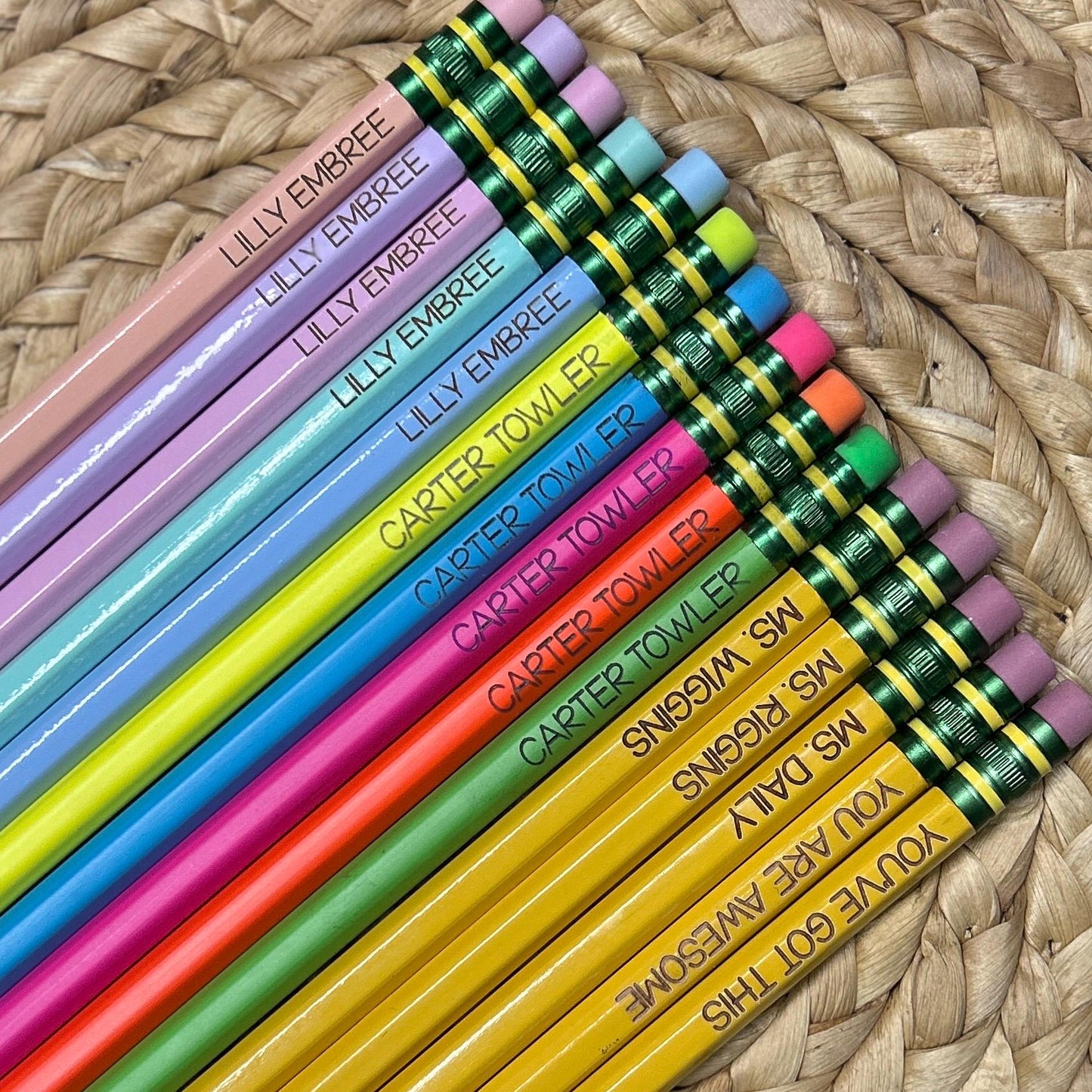 Engraved Pencils, Pastel Pencils, Neon Pencils, #2 pencils, tico pencils, presharpened pencils, personalized pencils