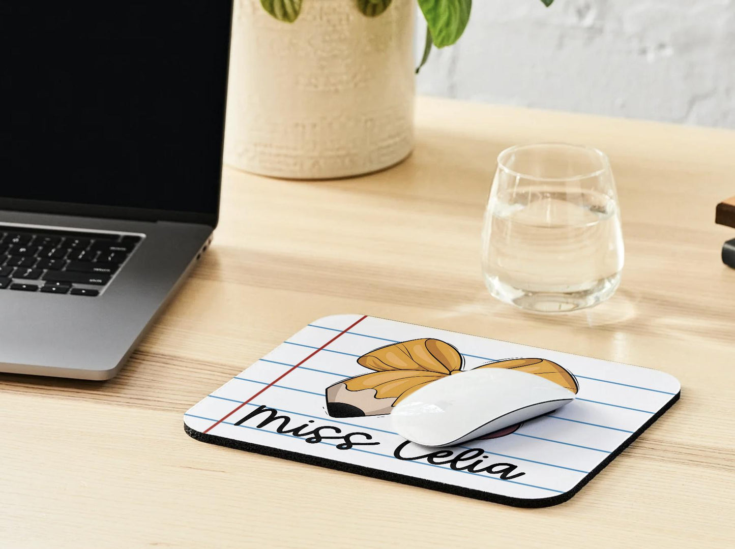Teacher Mouse Pad, Bow Computer Accessory, Croquette Bows, Pink Computer Accessory, Custom Mouse Pad, Desk Top Mouse, Personalized Mouse Pad