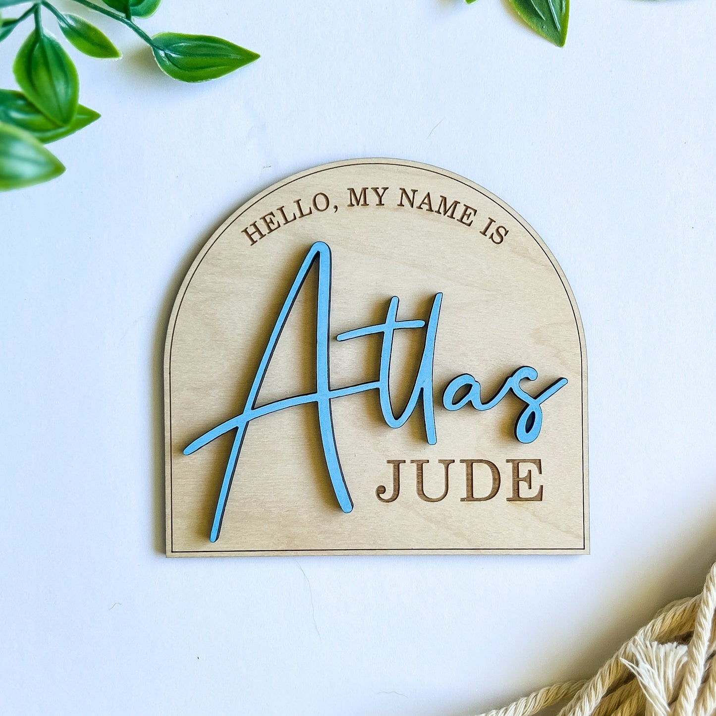 Arched Hello My Name is Baby Sign