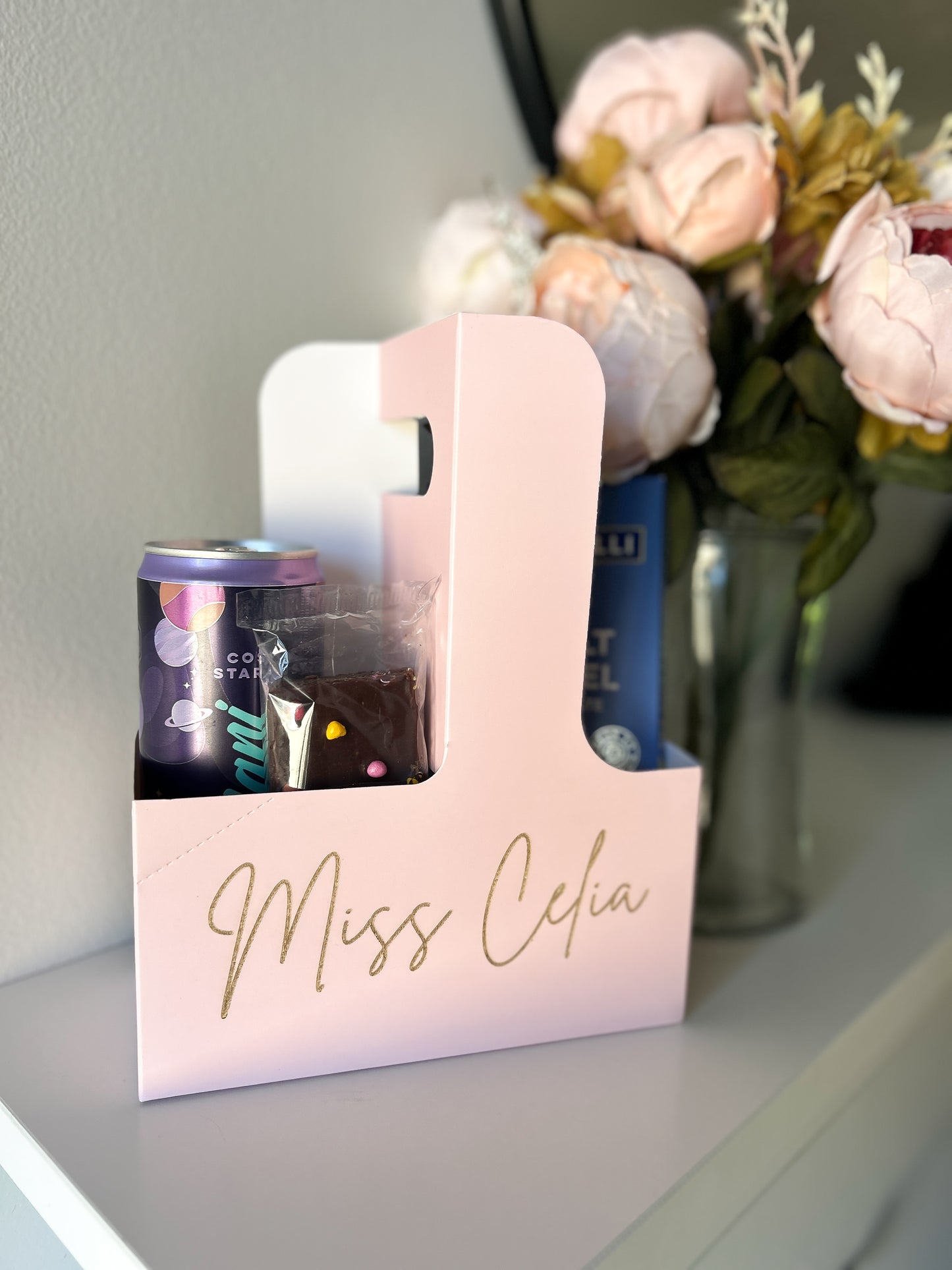 Engraved Double Drink Carrier Pink
