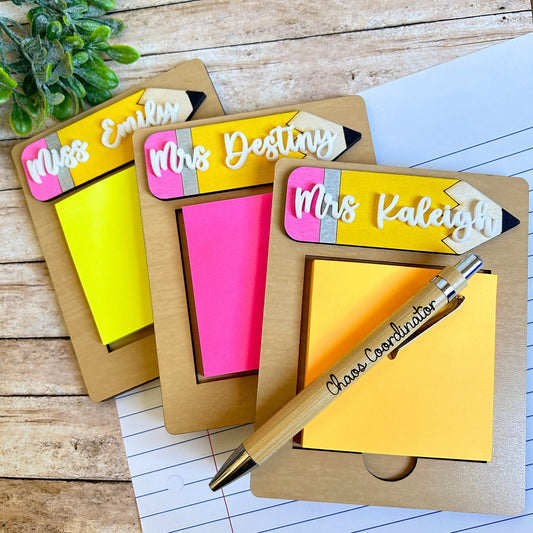 Post It Note Holder, Teacher Gift, Custom Pen, Personalized Teacher Gift, Pencil, Back to School