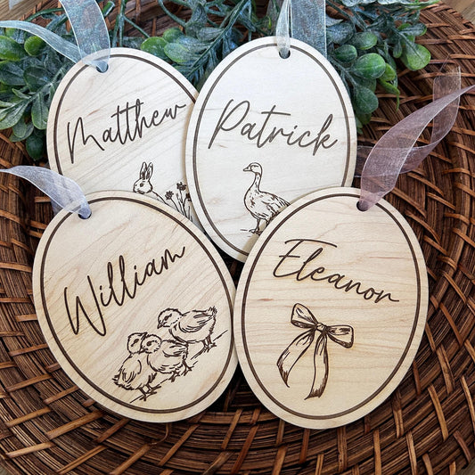Egg Easter Basket Tag, Kids basket keychain, Easter Label, Easter, Bunny tag, goose, bow tag, chick basket tag