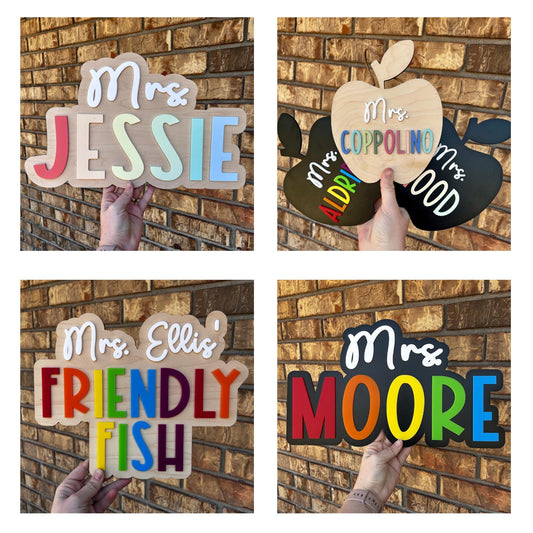 Teacher Name Sign, Teacher Door Hanger, Name Sign, Name Hanger, Large Name Hanger, Maple Sign, Primary, Pastel, Apple