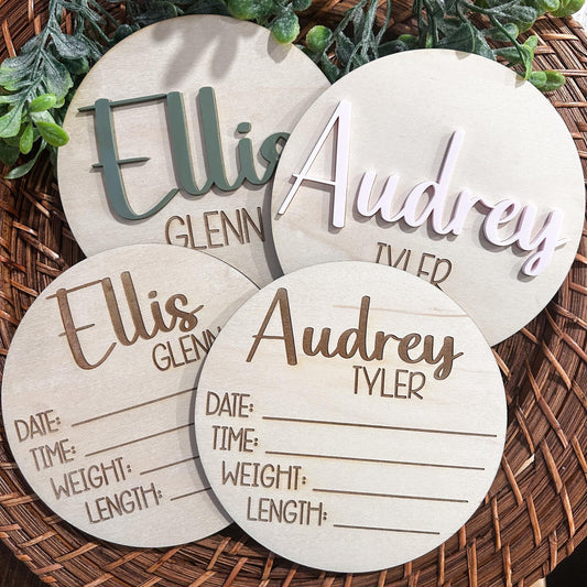 Baby Name Sign, Birth Announcement sign, Wood Baby Sign, Engraved, Acrylic, Birth Stats