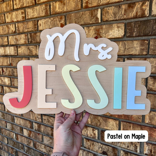 Teacher Name Sign, Teacher Door Hanger, Name Sign, Name Hanger, Large Name Hanger, Maple Sign, Primary, Pastel, Apple