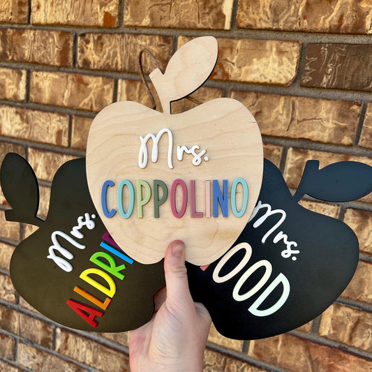 Apple Teacher Name Sign, Teacher Door Hanger, Name Sign, Name Hanger, Large Name Hanger, Maple Sign, Primary, Pastel, Apple