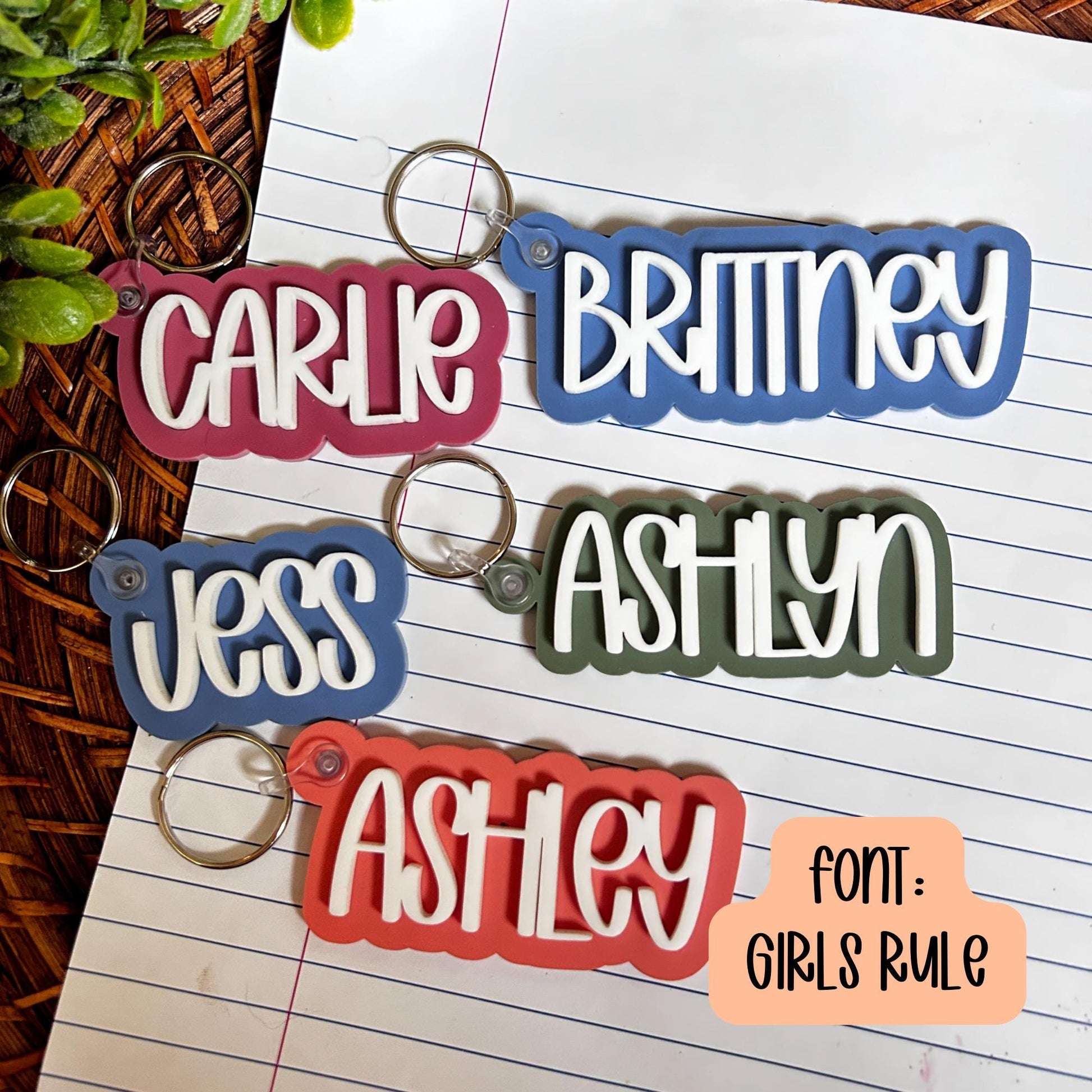 backpack tags, name keychains, personalized keychain, acrylic keychain, lunchbox label, key accessory, custom keychain, kids keychain