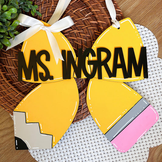 Pencil Door Hanger, Pencil Bow, Teacher Door Sign, Welcome sign, Pencil decor, Teacher gift