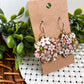 flower earrings, acrylic earrings, floral gold and pink earrings