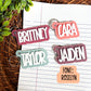 backpack tags, name keychains, personalized keychain, acrylic keychain, lunchbox label, key accessory, custom keychain, kids keychain