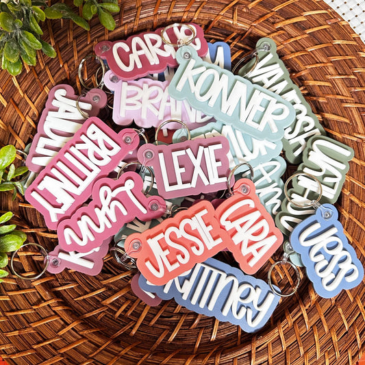 backpack tags, name keychains, personalized keychain, acrylic keychain, lunchbox label, key accessory, custom keychain, kids keychain