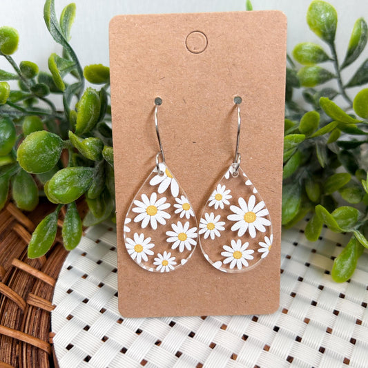 daisy earrings, acrylic earrings, floral earrings, spring earrings