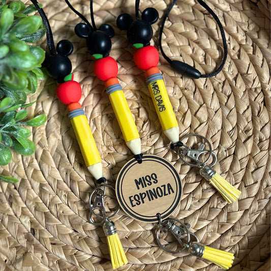 mouse lanyard, mouse teacher lanyard, pencil and apple, personalized lanyard, teacher lanyard, nurse lanyard,