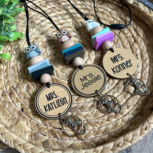 Owl Teacher Lanyard, Book Lanyard, Gift for Educators, Custom teacher lanyard, personalized teacher gift