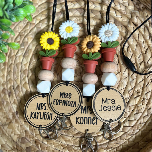 Flower Teacher Lanyard, Book Lanyard, Gift for Educators, Custom teacher lanyard, personalized teacher gift, Sunflower, Daisy Lanyard