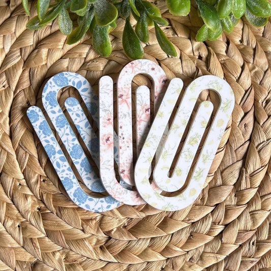 Jumbo Acrylic Paper clips, Vintage Pattern, Floral Paperclips, Back to School, Teacher Gifts, Office Supplies, Home Prep, bookmark,
