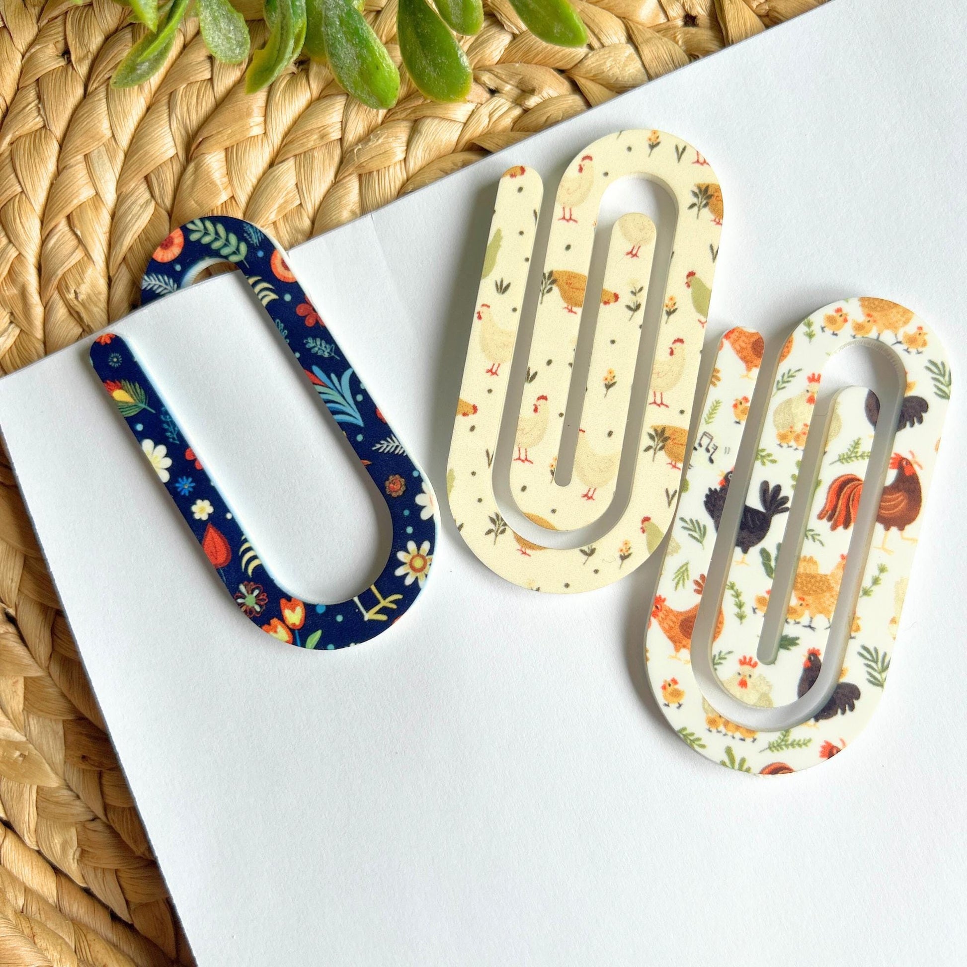 Jumbo Acrylic Paperclips, Teacher Gift • Bookmark • Planner Accessory, Office Supplies, Office Paperclips, Back to school, Chicken Bookmark