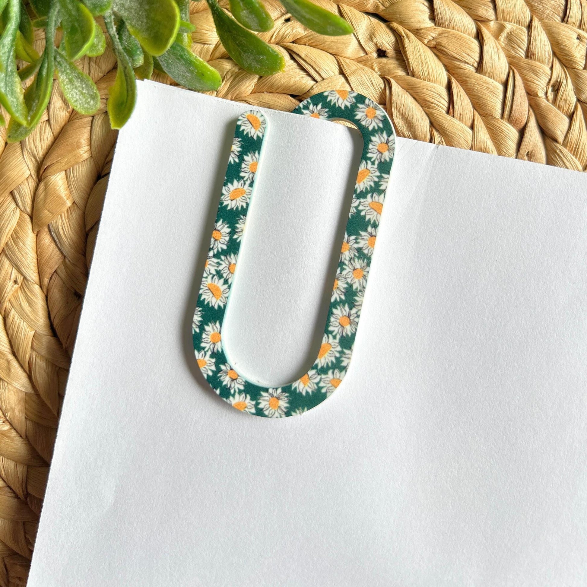 Jumbo Acrylic Paper clips, Vintage Pattern, Floral Paperclips, Back to School, Teacher Gifts, Office Supplies, bookmark, sunflower