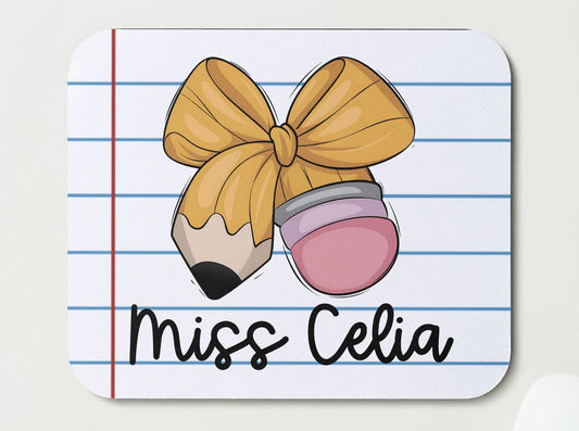 Teacher Mouse Pad, Bow Computer Accessory, Croquette Bows, Pink Computer Accessory, Custom Mouse Pad, Desk Top Mouse, Personalized Mouse Pad