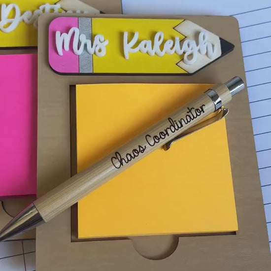Post It Note Holder, Teacher Gift, Custom Pen, Personalized Teacher Gift, Pencil, Back to School
