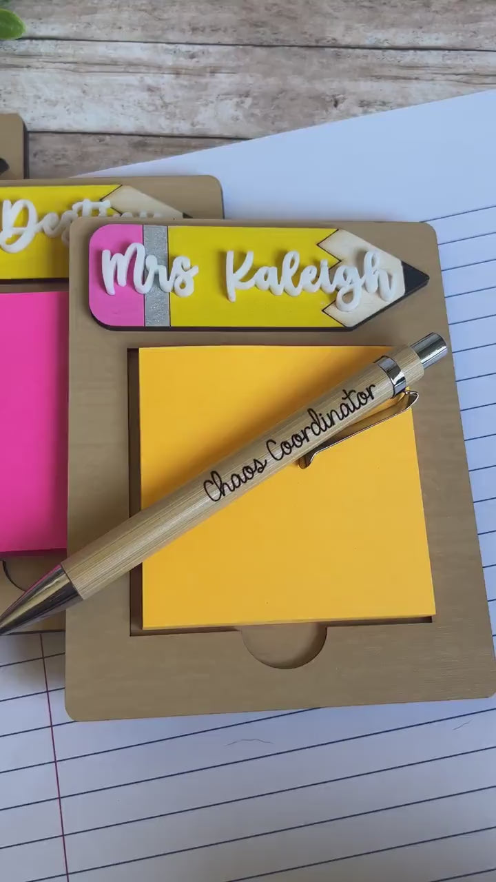 Post It Note Holder, Teacher Gift, Custom Pen, Personalized Teacher Gift, Pencil, Back to School